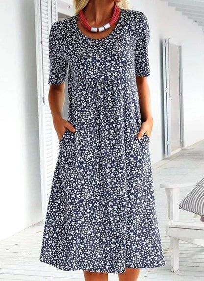 Casual Women Cotton Scoop Neck Floral Dress