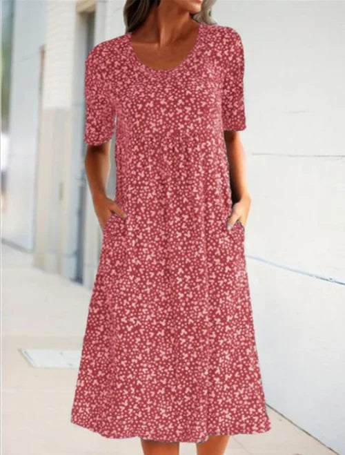 Casual Women Cotton Scoop Neck Floral Dress