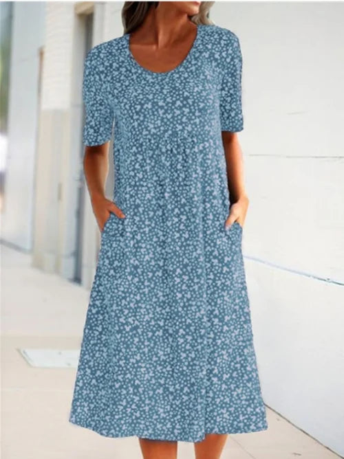 Casual Women Cotton Scoop Neck Floral Dress