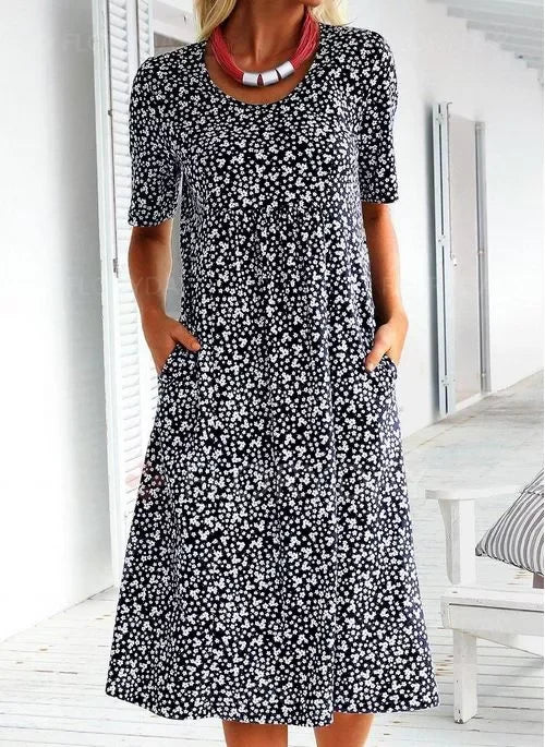 Casual Women Cotton Scoop Neck Floral Dress